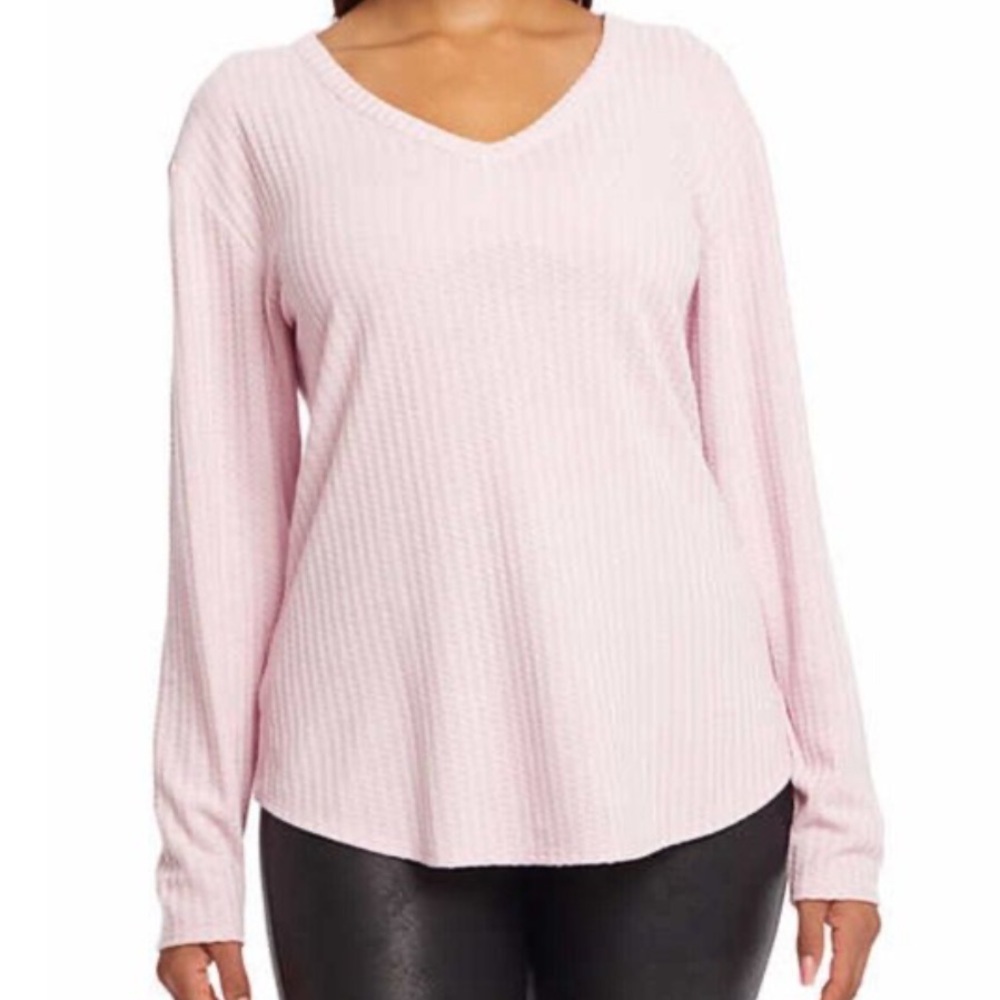 Chaser V-neck Waffle Weave Pullover Top S Pale Purple